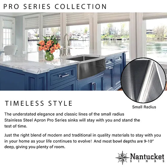 Nantucket Sink Pro Series EZApron30 , "Patented" Design Stainless Steel Apron Sink