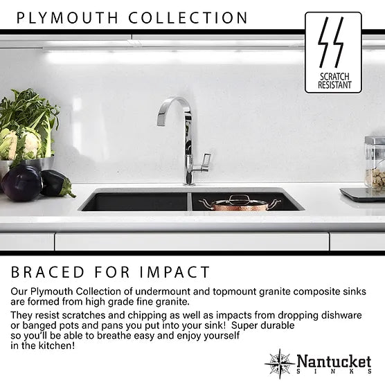 Nantucket Sink Plymouth PR3020-DM-(BL,S,W) , Large Single Bowl Dualmount Granite Composite