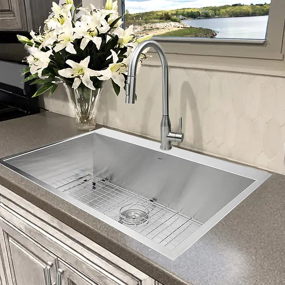 Nantucket Sink Pro Series ZR3322-S-16 , 33 Inch Large Rectangle Single Bowl Self Rimming Zero Radius Stainless Steel Drop In Kitchen Sink