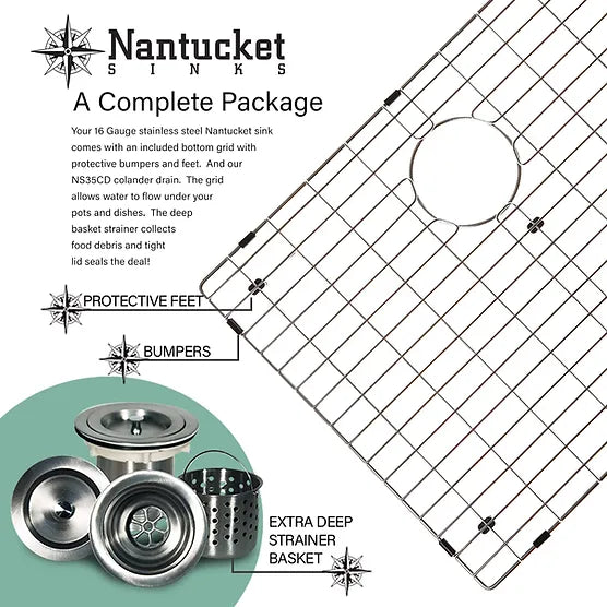 Nantucket Sink Pro Series SR2318-16 , Pro Series Rectangle Single Bowl Undermount Small Radius Corners Stainless Steel Kitchen Sink