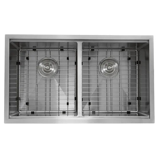 Nantucket Sink Prep Station SR-PS-3219-DE-16 , Double Bowl Equal Prep Station Small Radius Undermount Stainless Sink with Accessories