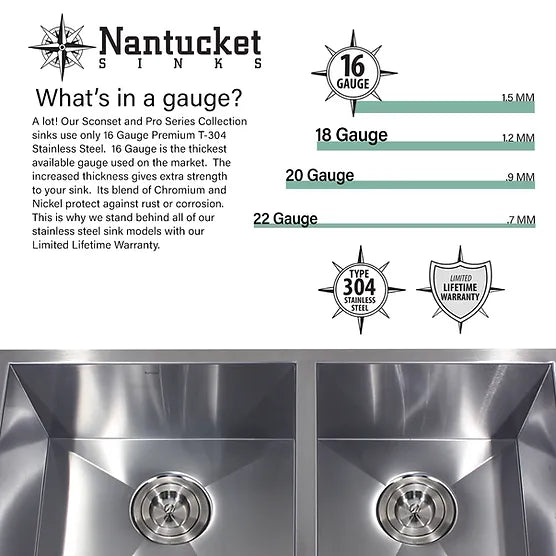 Nantucket Sink Pro Series EZApron33 , "Patented" Design Pro Series Single Bowl Undermount Stainless Steel Kitchen Sink with 7 Inch Apron Front