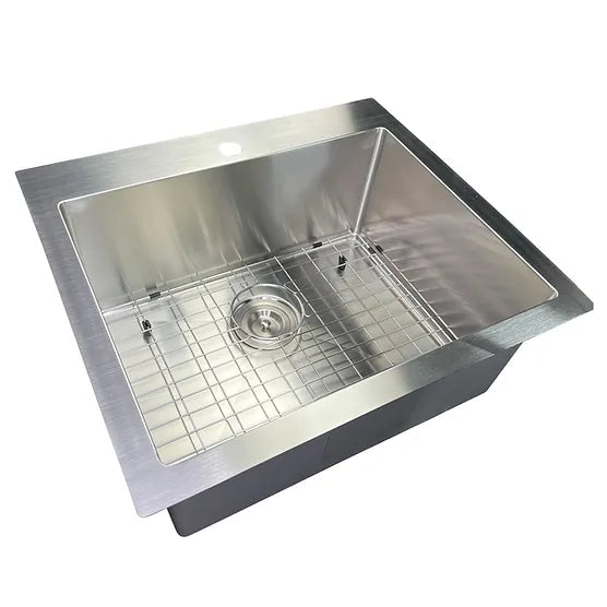 Nantucket Sink Pro Series SR2522-16 , 25 Inch Pro Series Small Rectangle Single Bowl Self Rimming Small Radius Stainless Steel Drop In Kitchen Sink (Single Hole)