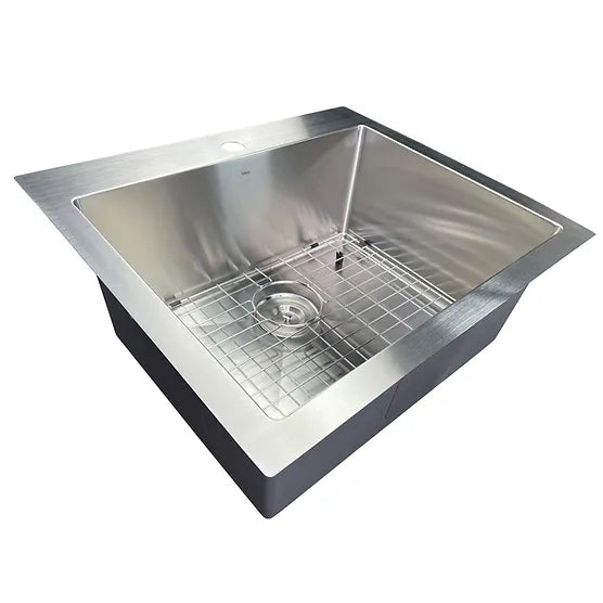 Nantucket Sink Pro Series SR2522-16 , 25 Inch Pro Series Small Rectangle Single Bowl Self Rimming Small Radius Stainless Steel Drop In Kitchen Sink (Single Hole)
