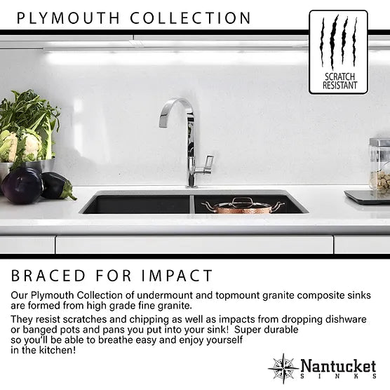 Nantucket Sink Plymouth PR2418-(W,TI,BL,BR) Small Single Bowl Undermount Granite Composite
