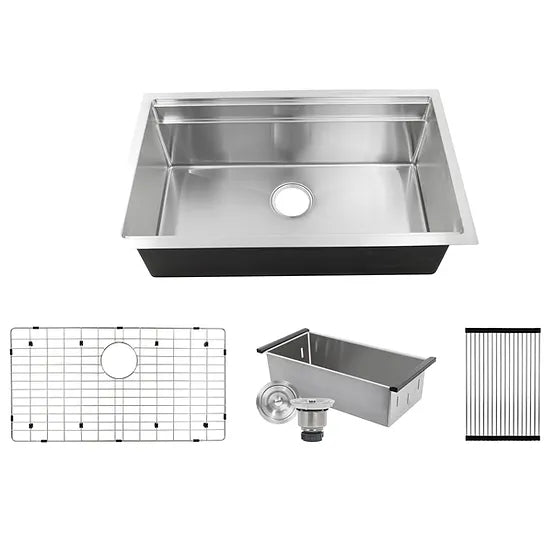 Nantucket Sink Prep Station SR-PS-3220-16 , 32 Inch Professional Prep Station Small Radius Undermount Stainless Kitchen Sink with Accessories