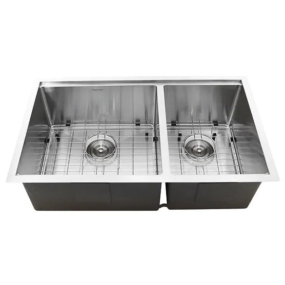 Nantucket Sink Prep Station SR-PS-3219-OS-16 , Offset Double Bowl Prep Station Small Radius Undermount Stainless Sink with Accessories