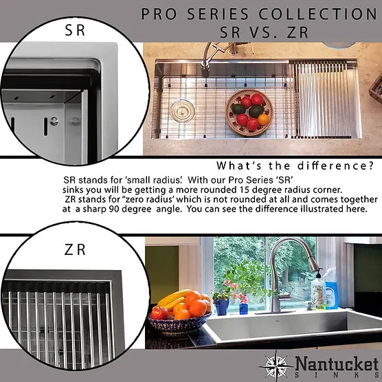 Nantucket Sink Pro Series ZR3218-OSD , 32 Inch Pro Series Large Rectangle Single Bowl Undermount Small Radius Stainless Steel Kitchen Sink, Offset Drain