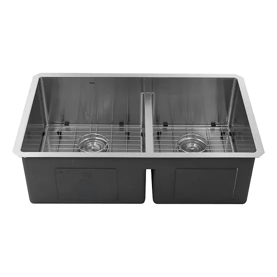 Nantucket Sink Pro Series SR3219-OS-16 Low Divide Large Rectangle Double Bowl Stainless Steel Kitchen Sink