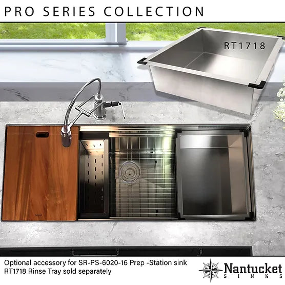 Nantucket Sink Prep Station SR-PS-3620-OSD Offset Drain Prep Station Small Radius Undermount Stainless Sink with Accessories