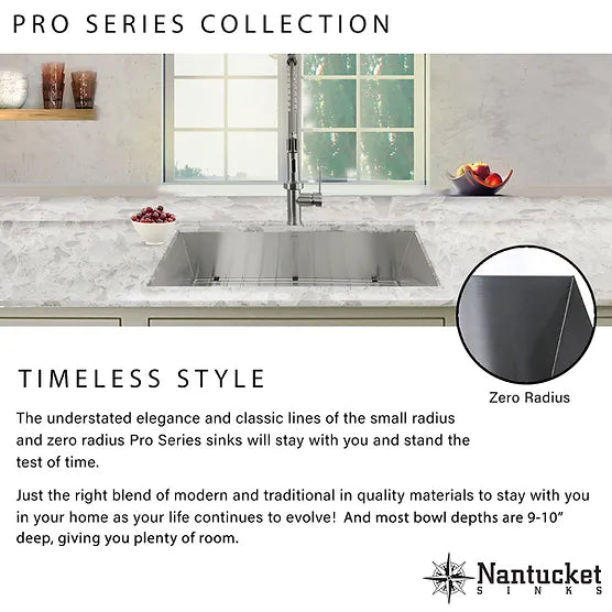 Nantucket Sink Prep Station ZR-PS-3620-16 Prep Station Small Radius Undermount Stainless Sink with Accessories