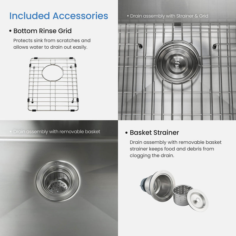 KIBI 14″ Undermount Single Bowl Stainless Steel Kitchen Sink  K1-S14