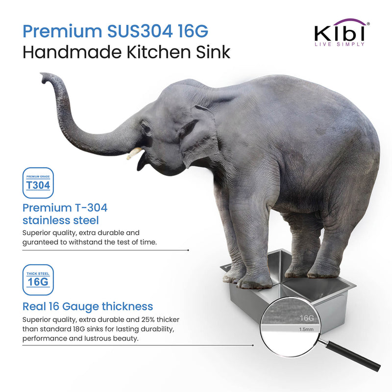 KIBI 16″ Undermount Single Bowl Stainless Steel Kitchen Sink  K1-S16