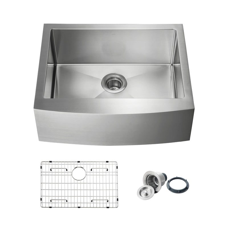 KIBI 27″ Handcrafted Farmhouse Apron Single Bowl Stainless Steel Kitchen Sink K1-SF27