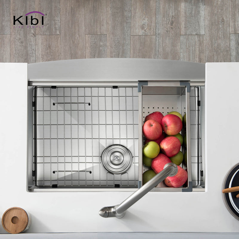 KIBI 30″ Undermount Single Bowl Stainless Steel Kitchen Sink Work Station K1-SF30T