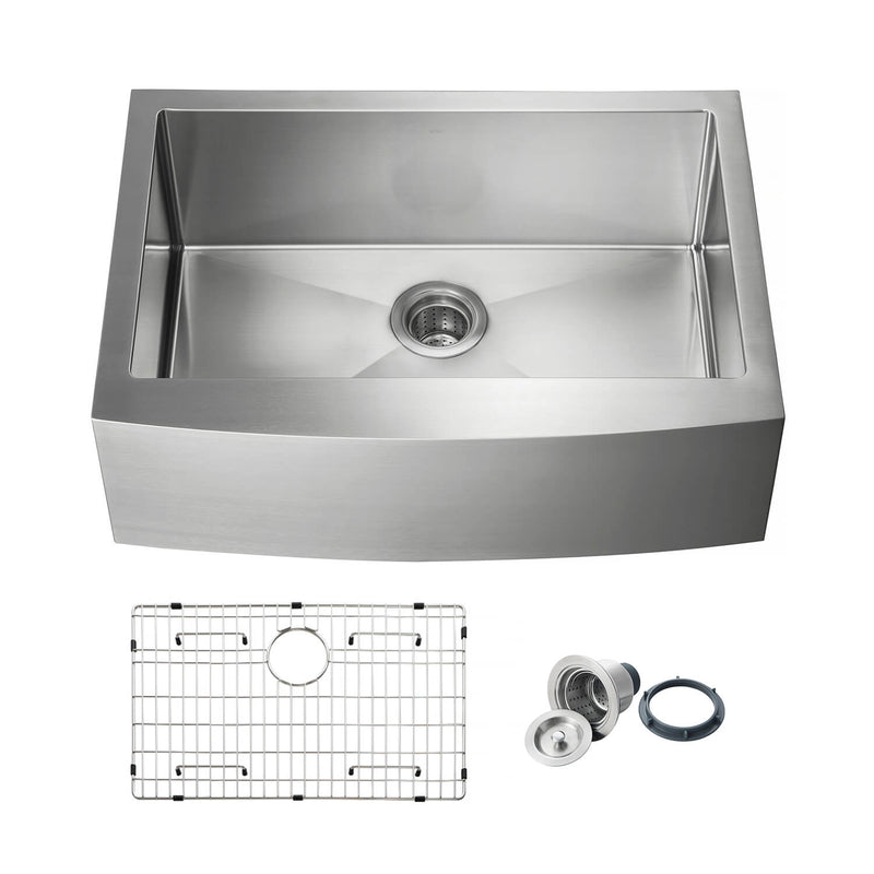 KIBI 30″ Handcrafted Farmhouse Apron Single Bowl Stainless Steel Kitchen Sink K1-SF30