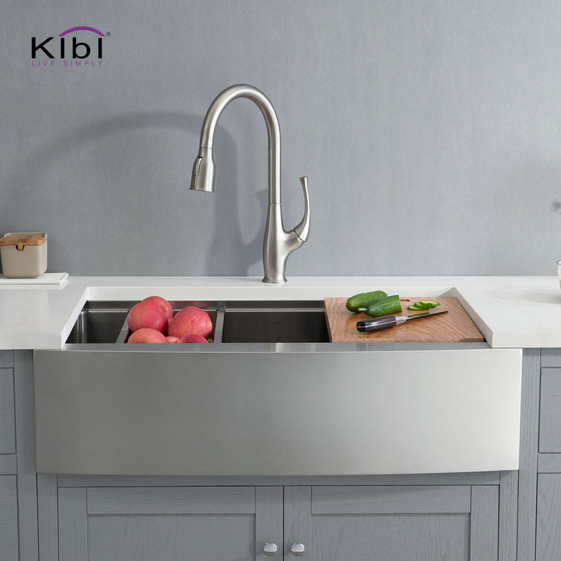 KIBI 36″ Undermount Single Bowl Stainless Steel Kitchen Sink Work Station K1-SF36T