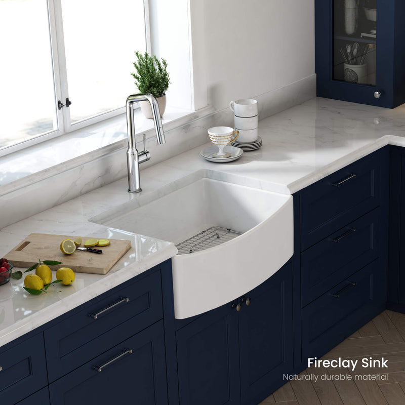 KIBI 30″ Fireclay Curved Apron Front Farmhouse Kitchen Sink Pure Series K2-SF30C