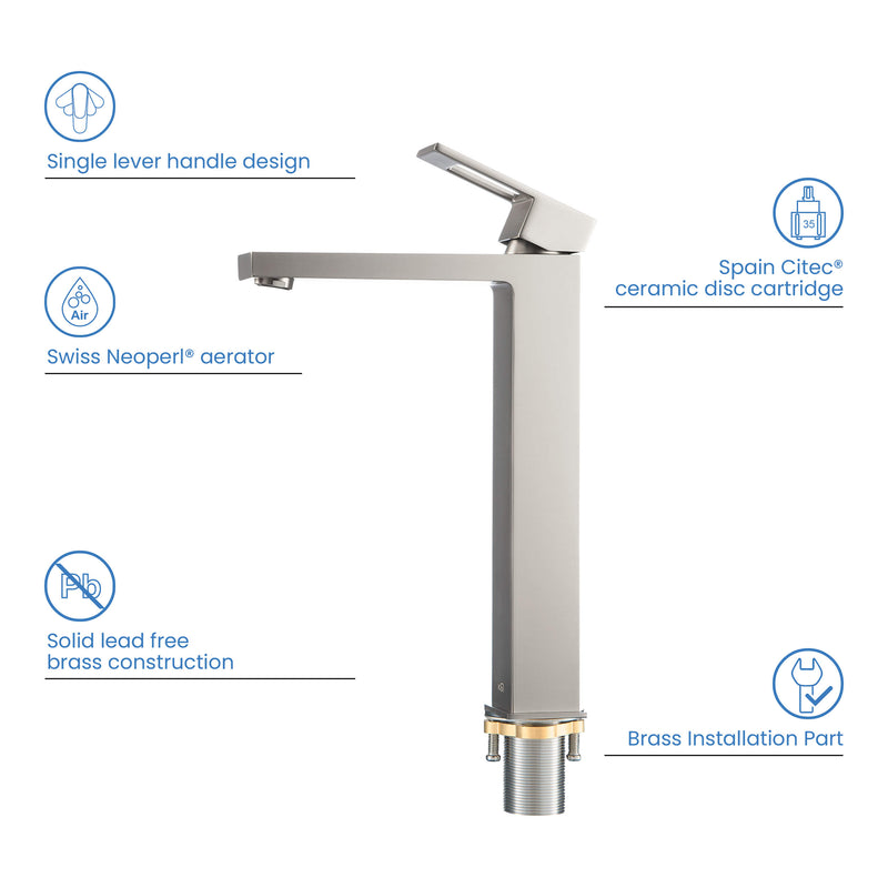 KIBI Cubic Brass Single Handle Bathroom Vessel Faucet – KBF1003