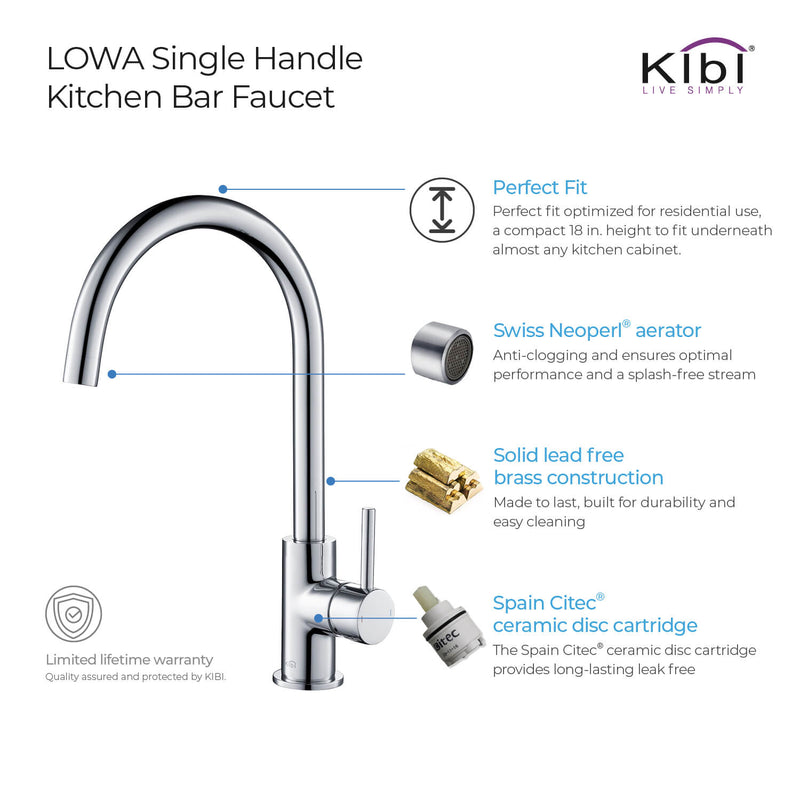 KIBI Lowa Single Handle High Arc Kitchen Bar Faucet – KKF2001