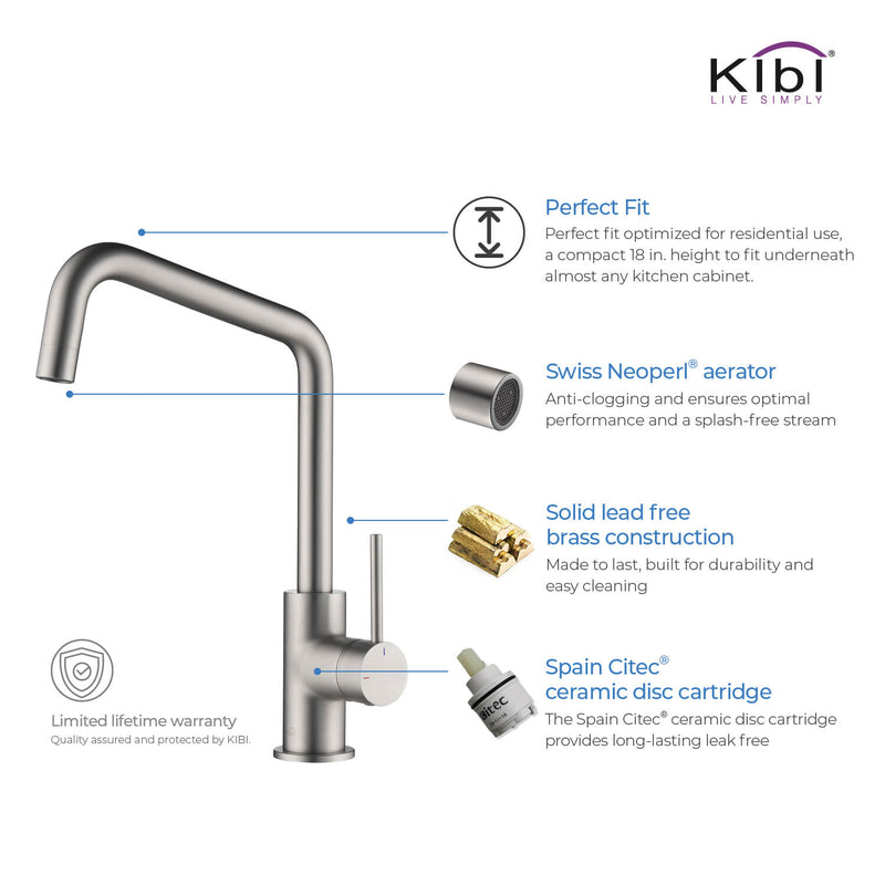 KIBI Macon Single Handle High Arc Kitchen Bar Sink Faucet – KKF2012