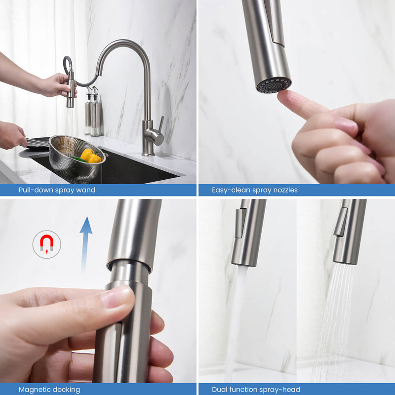 KIBI Circular Single Handle Pull Down Kitchen Faucet – KKF2013