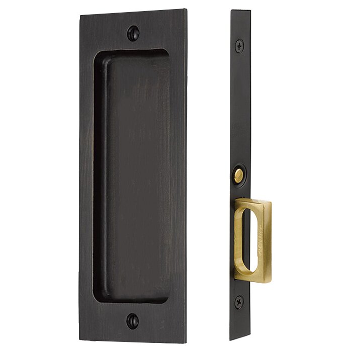 Emtek Sandcast Bronze Rustic Modern Rectangular Pocket Door Mortise Lock