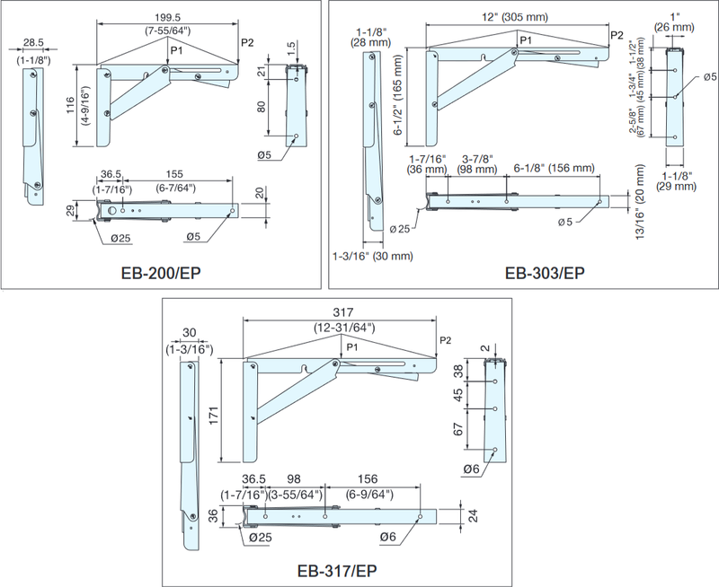 Sugatsune EB Series Stainless Steel Folding Brackets