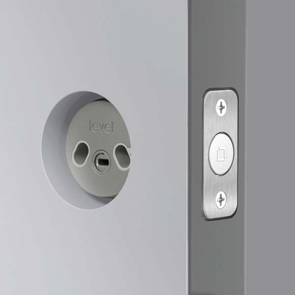 Omnia Modern Stainless Steel Keyless Deadbolt Entrance Lever 43 Lockset with Plates powered by Level