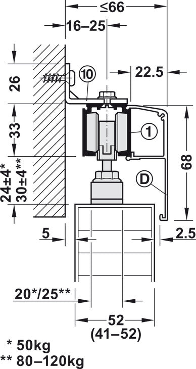 Hafele Slido D-Line11 (50P/80P/120P) Sliding Door Hardware Set (Track NOT Included)