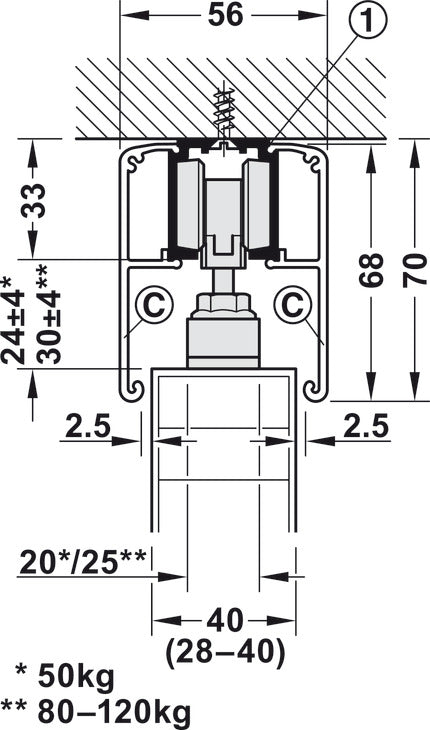 Hafele Slido D-Line11 (50P/80P/120P) Sliding Door Hardware Set (Track NOT Included)
