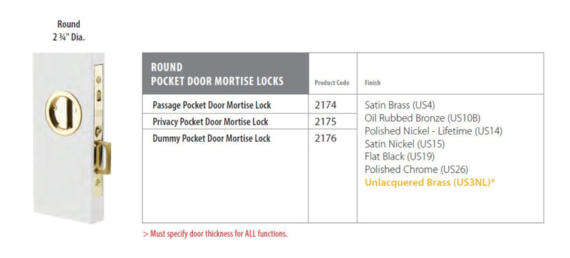 Emtek Round Pocket Door Mortise Lock