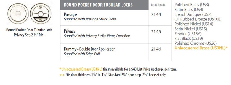 Emtek Round Pocket Door Tubular Lock
