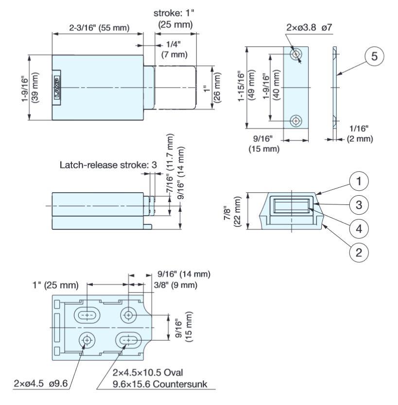 Zwaar belastbare magnetische druksnapper, Push-to-Open voor extra zware deuren zonder handgrepen Touch-Latch ML-ZN80 van SUGATSUNE/Lamp (Japan) (zwart