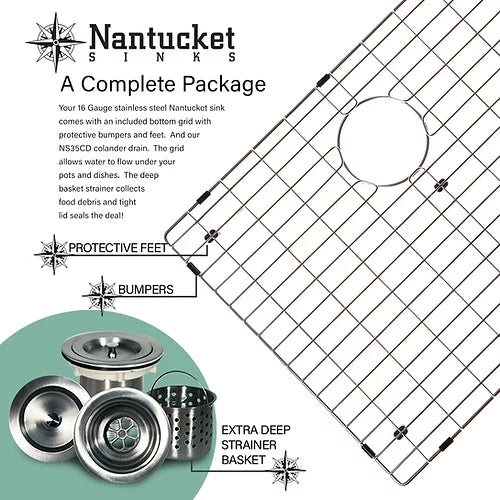 Nantucket Sinks SR3618-16 Pro Series 36" Single Bowl Undermount Stainless Steel Kitchen Sink in 16 Gauge