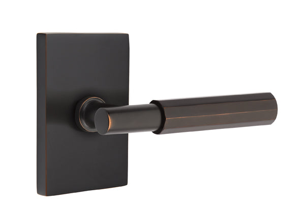 Emtek Faceted Lever w/T-Bar & Rectangular Rose from the SELECT Brass Collection with the CF Mechanism