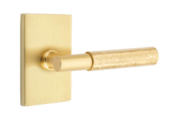 Emtek Hammered Lever w/T-Bar & Rectangular Rose from the SELECT Brass Collection with the CF Mechanism