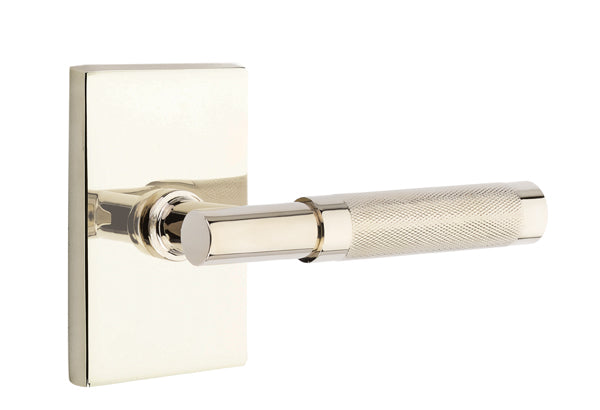 Emtek Knurled Lever w/T-Bar & Rectangular Rose from the SELECT Brass Collection with the CF Mechanism