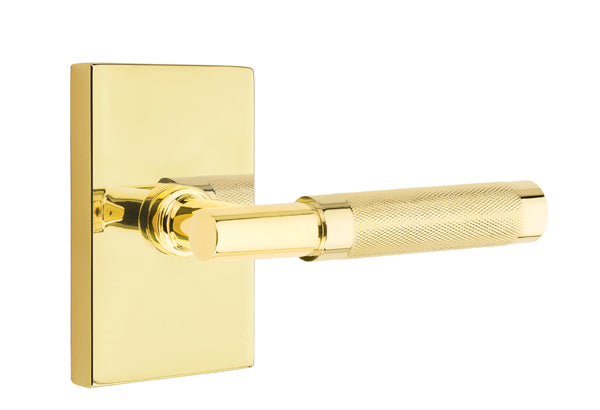 Emtek Knurled Lever w/T-Bar & Rectangular Rose from the SELECT Brass Collection with the CF Mechanism