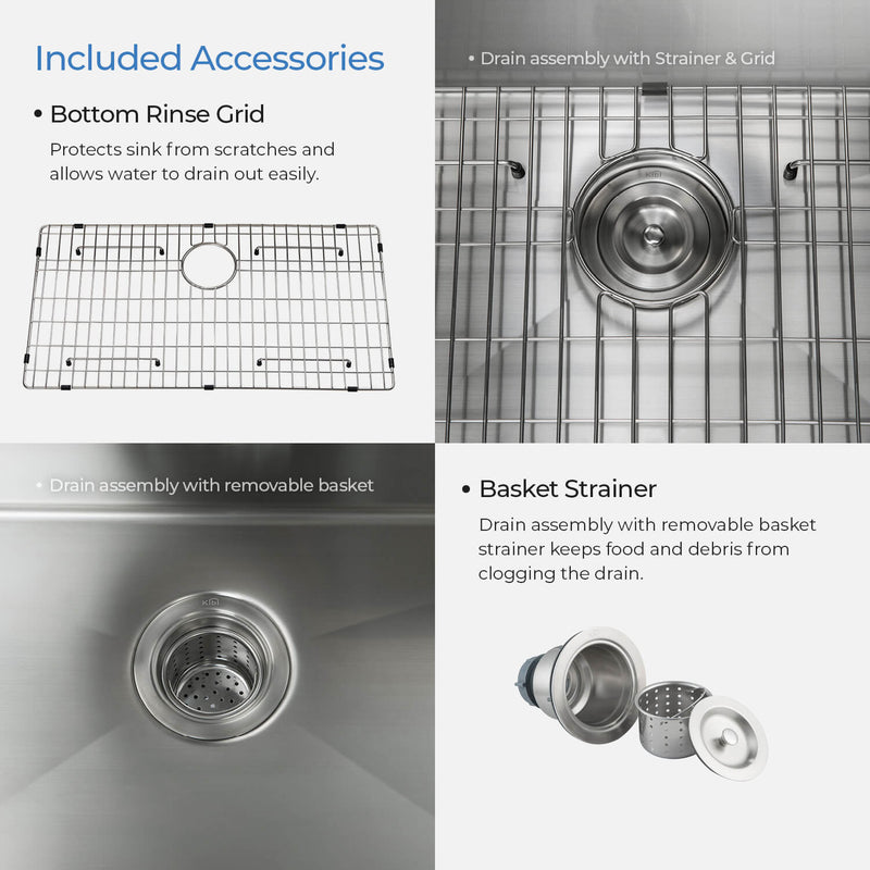 Kibi 30″ Handcrafted Undermount Single Bowl 16 gauge Stainless Steel Kitchen Sink