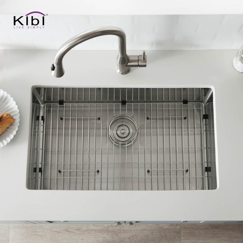 Kibi 33″ Handcrafted Undermount Single Bowl 16 gauge Stainless Steel Kitchen Sink