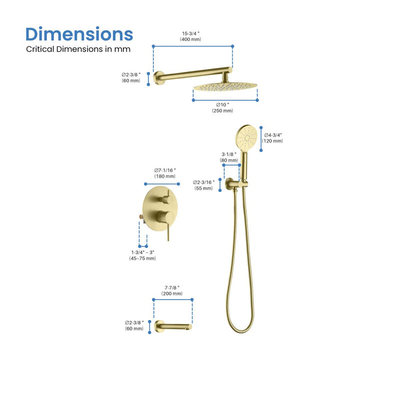 Kibi Circular Pressure Balanced 3-Function Shower System with Rough-In Valve
