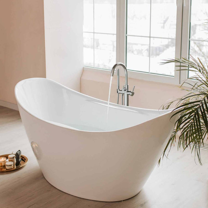 KIBI Circular Single Handle Floor Mounted Freestanding Tub Filler With Hand Shower